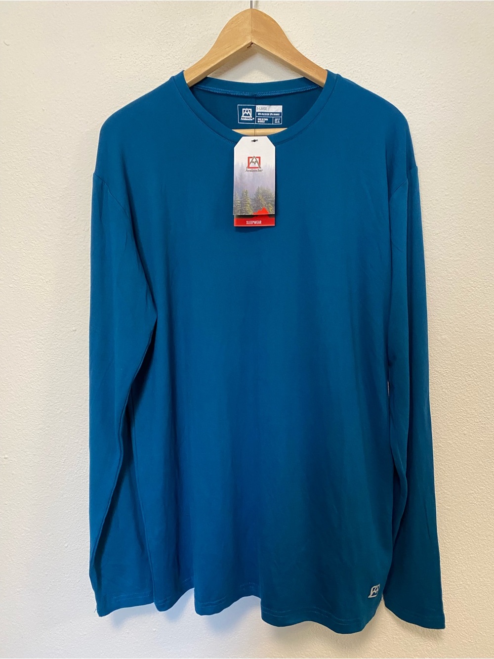 Avalanche Sleepwear Crewneck Long Sleeve Shirt XL Blue Teal Outdoor Minimalist